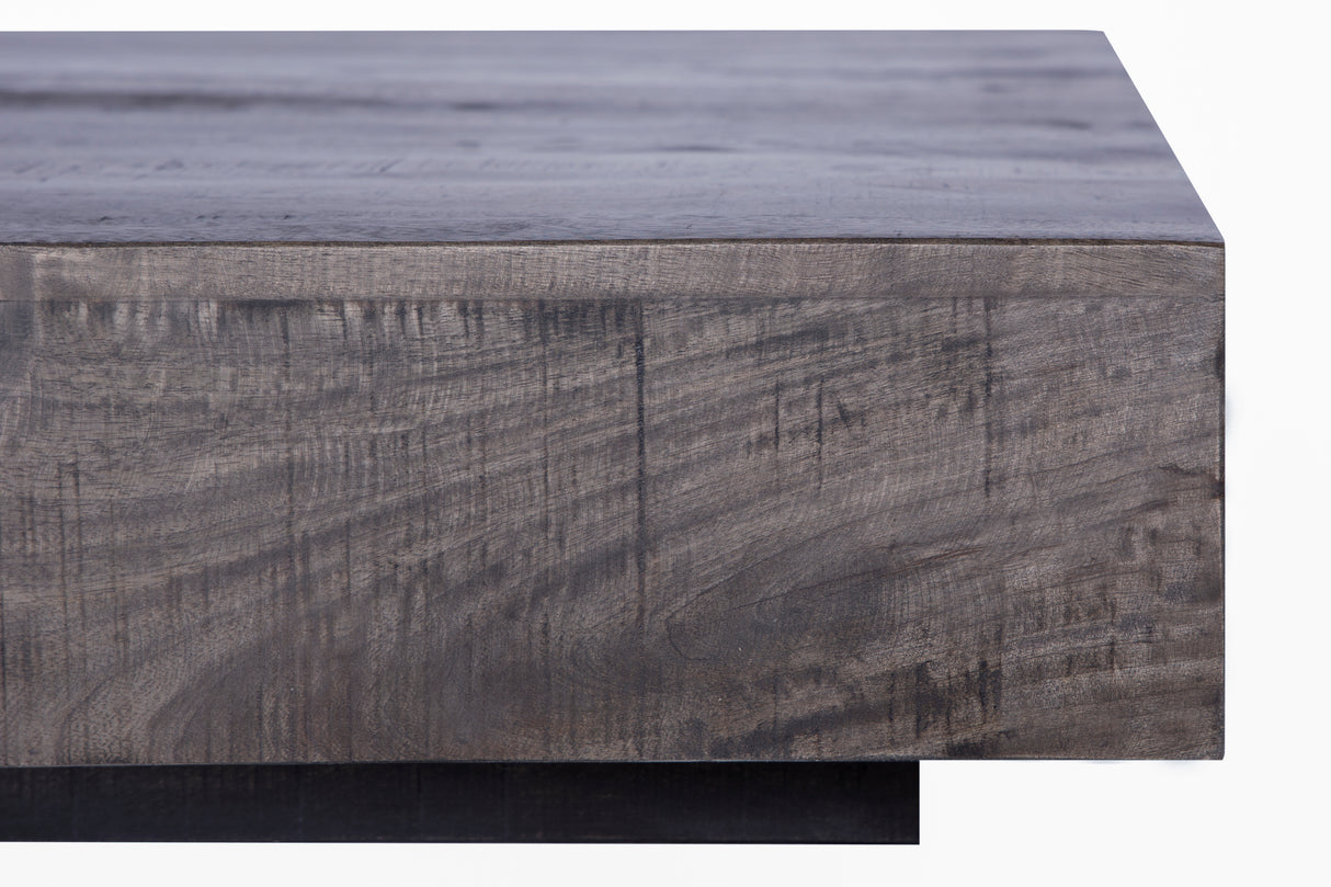 Charcoal Finish Solid Wood Low Profile Rough Coffee Table Home Elegance USA