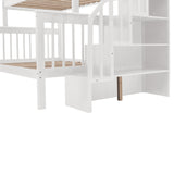 Stairway Twin-Over-Full Bunk Bed with Drawer, Storage and Guard Rail for Bedroom, Dorm, for Adults, White color(OLD SKU :LP000219AAK) Home Elegance USA