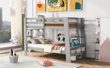 Twin over Twin Bunk Bed with Shelves and Built-in Ladder,  Gray (Expected Arrival Time:8.10) - Home Elegance USA