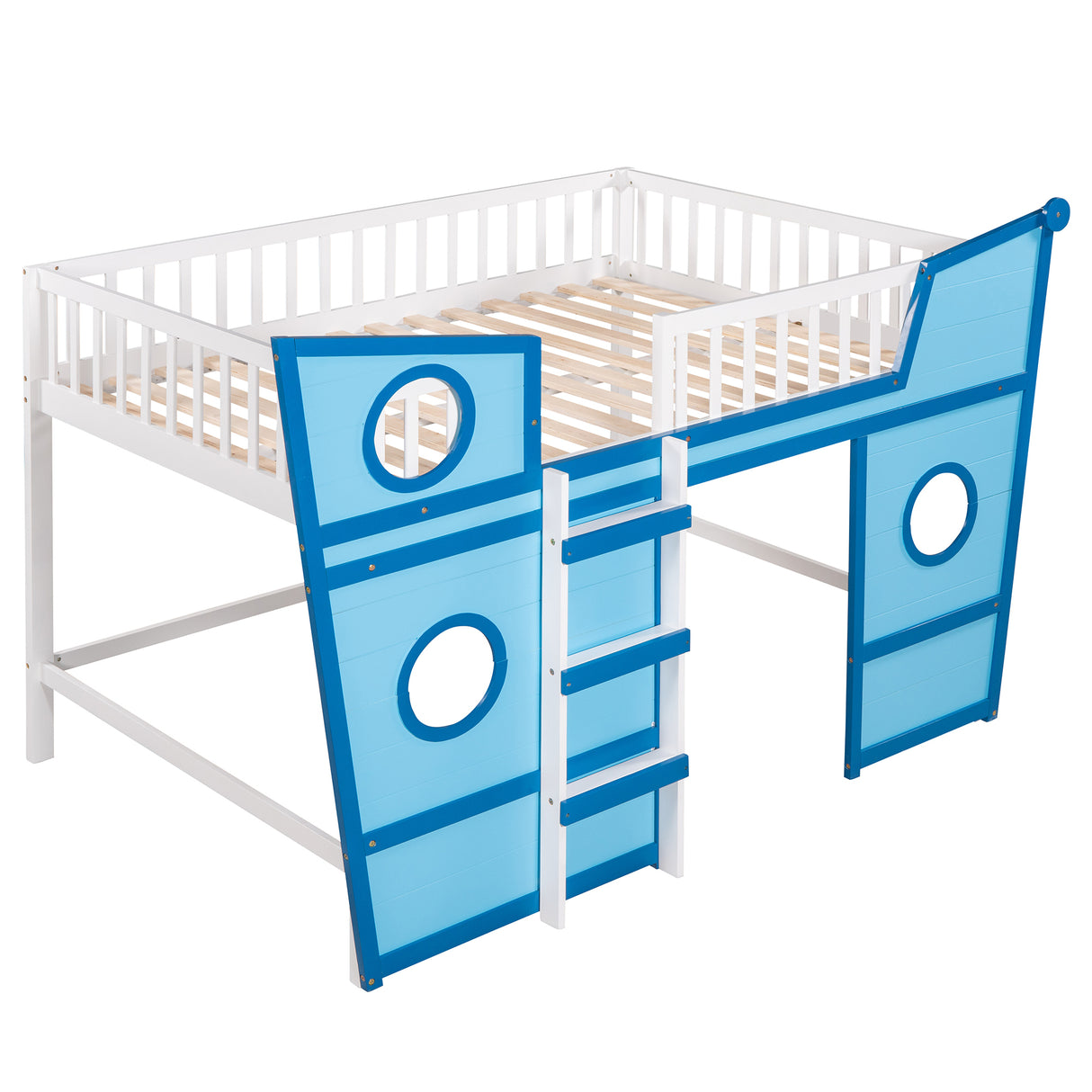 Full Size Boat Shape Loft Bed with Ladder-Blue - Home Elegance USA