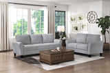 Modern 1pc Loveseat Dark Gray Textured Fabric Upholstered Rounded Arms Attached Cushions Transitional Living Room Furniture Home Elegance USA