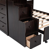 Stairway Twin Over Full Bunk Bed, House Bed with Two Shelves and Seven Drawers,Espresso - Home Elegance USA