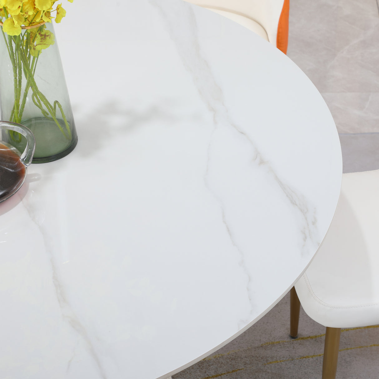 53 inch Round sintered stone carrara white dining table - Home Elegance USA