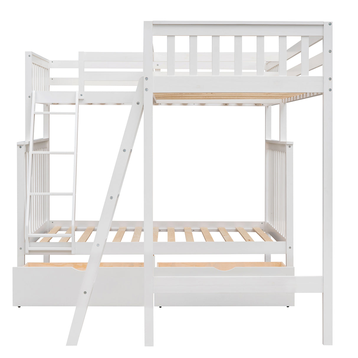 L-Shaped Twin over Full Bunk Bed and Twin Size Loft Bed with Two Storage Drawers,White - Home Elegance USA
