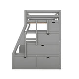 Twin Size Loft Bed with with 7 Drawers 2 Shelves and Desk - Gray - Home Elegance USA