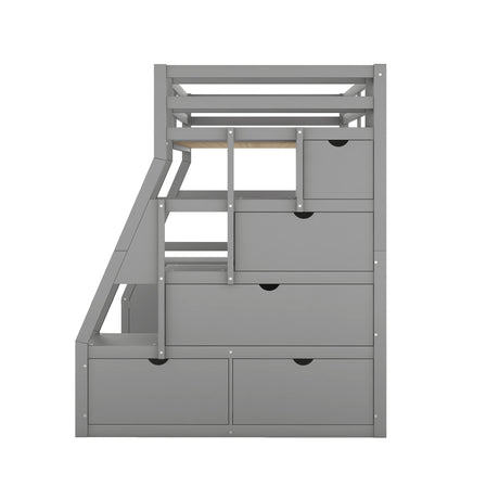 Twin Size Loft Bed with with 7 Drawers 2 Shelves and Desk - Gray