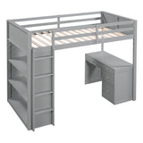 Twin Size Loft Bed with Ladder, Shelves, and Desk, Gray - Home Elegance USA