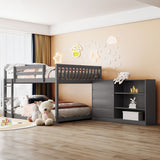 Full over Full Bunk Bed with 4 Drawers and 3 Shelves-Gray - Home Elegance USA