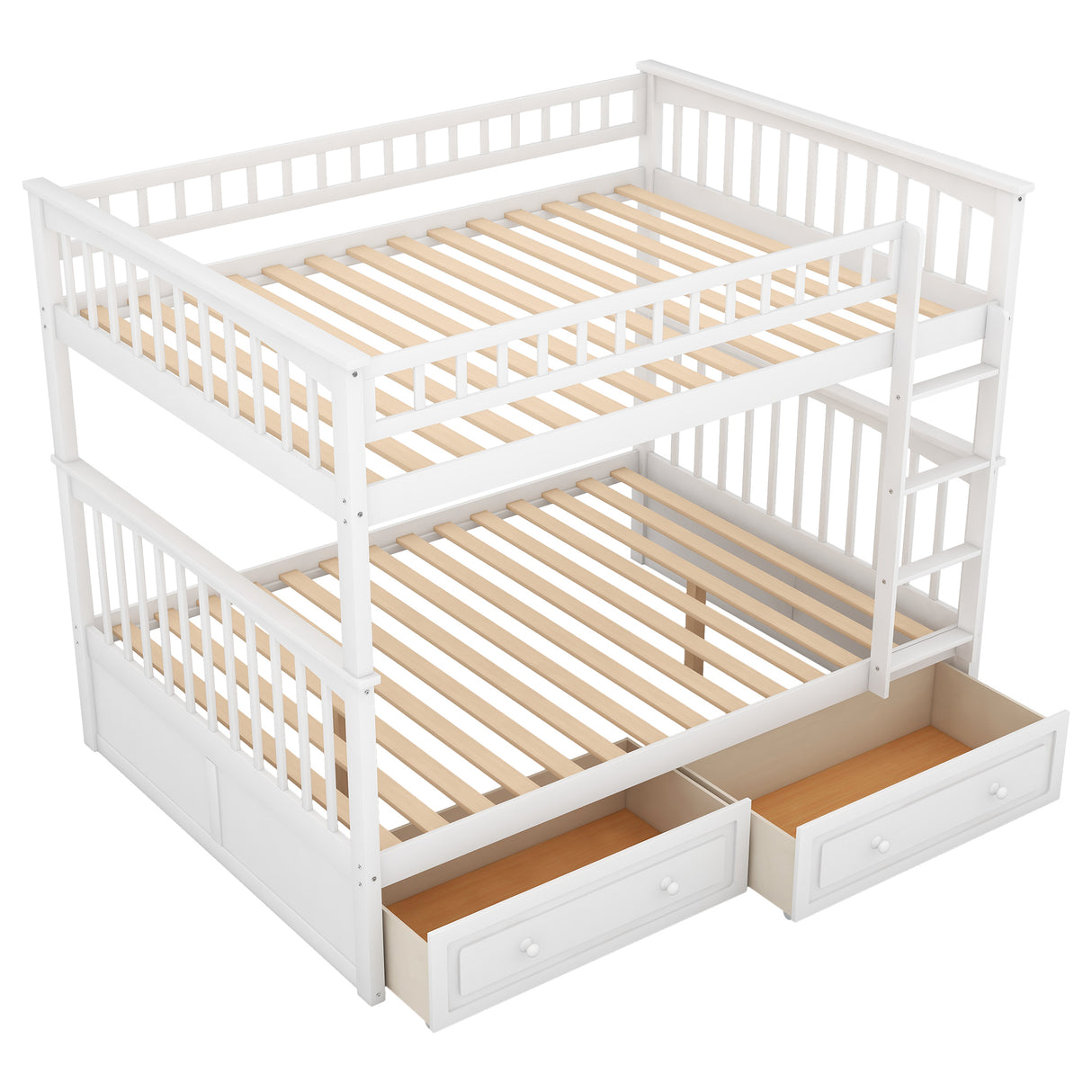 Full over Full Bunk Bed with Drawers, Convertible Beds, White(OLD SKU:SM000241AAK) - Home Elegance USA