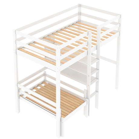 Convertible Loft Bed with L-Shape Desk, Twin Bunk Bed with Shelves and Ladder, White(OLD SKU:SM000209AAK-1) - Home Elegance USA