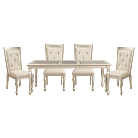 Traditional Design Silver Finish Dining Table 1pc Extension Leaf Glass Insert Top Formal Dining Room Furniture - Home Elegance USA