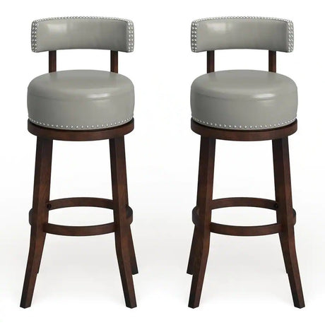 Sherly Set of 2 Bar stool 30" Swivel Stool Dark Oak Solid wood Dark Gray Leatherette Chairs Dining Room - Home Elegance USA