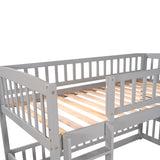 Bunk Bed with Slide,Twin Over Twin Low Bunk Bed with Fence and Ladder for Toddler Kids Teens Grey - Home Elegance USA