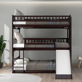 Full-Over-Full-Over-Full Triple Bed with Built-in Ladder and Slide , Triple Bunk Bed with Guardrails, Espresso(OLD SKU :LP000052AAP) - Home Elegance USA