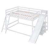 Full over Full Bunk Bed with Ladder, Slide and Shelves, White - Home Elegance USA