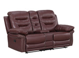 Global United  Leather Air Upholstered Reclining Console Loveseat with Fiber Back Home Elegance USA