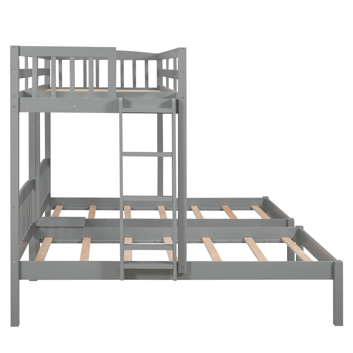 Twin over Twin & Twin Bunk Bed with Built-in Middle Drawer, Gray - Home Elegance USA