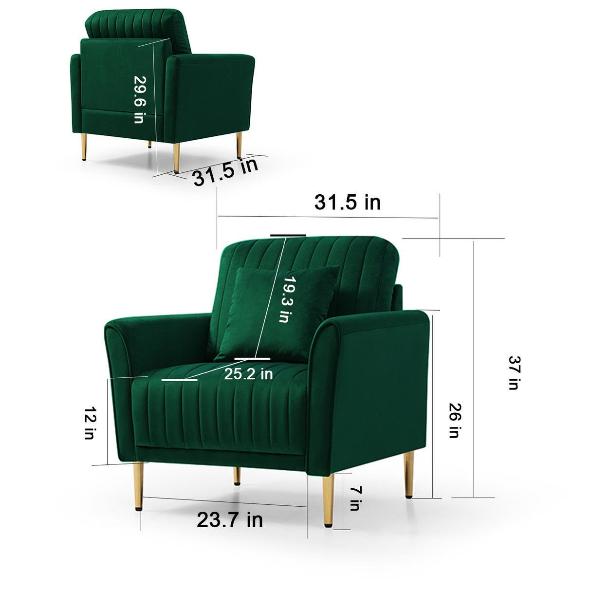 3 Pieces Sectional Sofa Set for Living Room, Velvet Tufted Couch Sofa Armchair with Metal Legs, 2 Piece Single Chair + 2 - Seater Sofa, Furniture Set, Green | Home Elegance USA