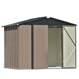 TOPMAX Patio 8ft x6ft Bike Shed Garden Shed, Metal Storage Shed with Lockable Doors, Tool Cabinet with Vents and Foundation Frame for Backyard, Lawn, Garden, Brown
