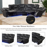 Modern Faux Leather Manual Reclining with Center Console with LED Light Strip,Living Room Furniture Set,PU Symmetrical Couch with 2 Cup Holders and Storage for Living room,Black - Home Elegance USA