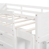 Low Twin Size Loft Bed with Cabinets, Shelves and Slide - White(OLD SKU :LP000503AAK)