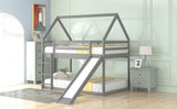 Twin Size Bunk House Bed with Slide and Ladder,Gray - Home Elegance USA