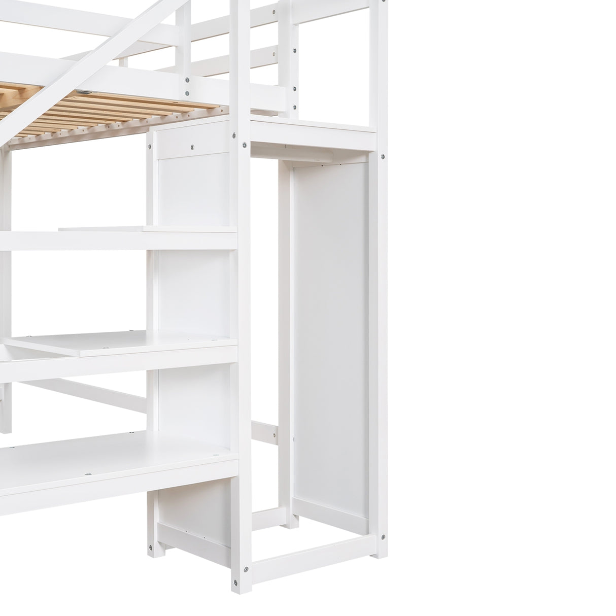 Full Size Loft Bed with Built-in Storage Wardrobe and Staircase,White - Home Elegance USA
