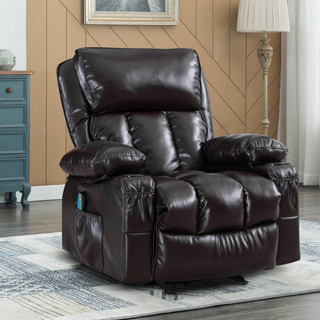 Recliner Chair Heating massage for Living Room with Rocking Function and Side Pocket(BROWN) Home Elegance USA