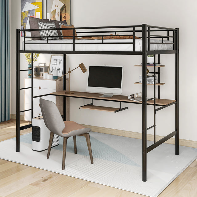 Loft Bed with Desk and Shelf , Space Saving Design,Twin（OLD SKU:MF193081AAB） - Home Elegance USA