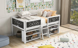 Twin Size Low Loft Bed with Two Movable Shelves and Ladder,with Decorative Guardrail Chalkboard,White - Home Elegance USA
