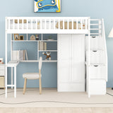 Full size Loft Bed with Bookshelf,Drawers,Desk,and Wardrobe-White - Home Elegance USA