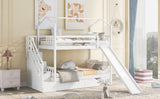 Twin over Twin House Bunk Bed with Two Drawers and Slide,Storage Staircase,White(OLD SKU:GX000906AAK) - Home Elegance USA