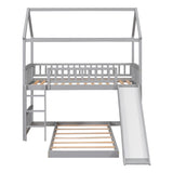 Twin Over Twin Bunk Bed with Slide, House Bed with Slide, Gray(OLD SKU: LT000214AAE) - Home Elegance USA