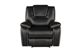 Hong Kong 3 Piece Power Reclining Sofa Set made with Faux Leather in Black Home Elegance USA