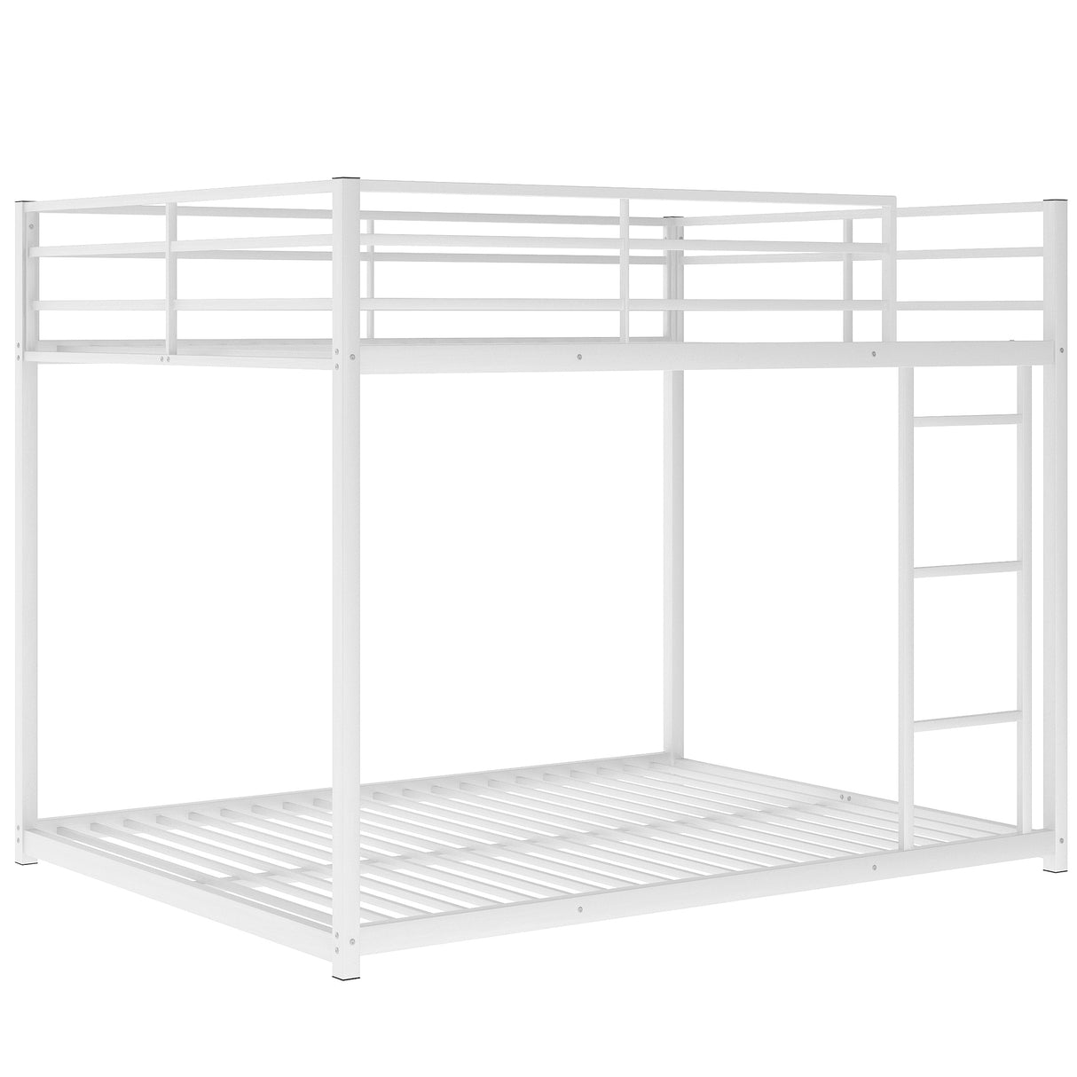 Full over Full Metal Bunk Bed, Low Bunk Bed with Ladder, White（Old SKU:MF197034AAK） - Home Elegance USA