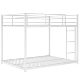 Full over Full Metal Bunk Bed, Low Bunk Bed with Ladder, White（Old SKU:MF197034AAK） - Home Elegance USA