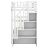 Twin over Twin Bunk Bed with Trundle and Storage, White - Home Elegance USA