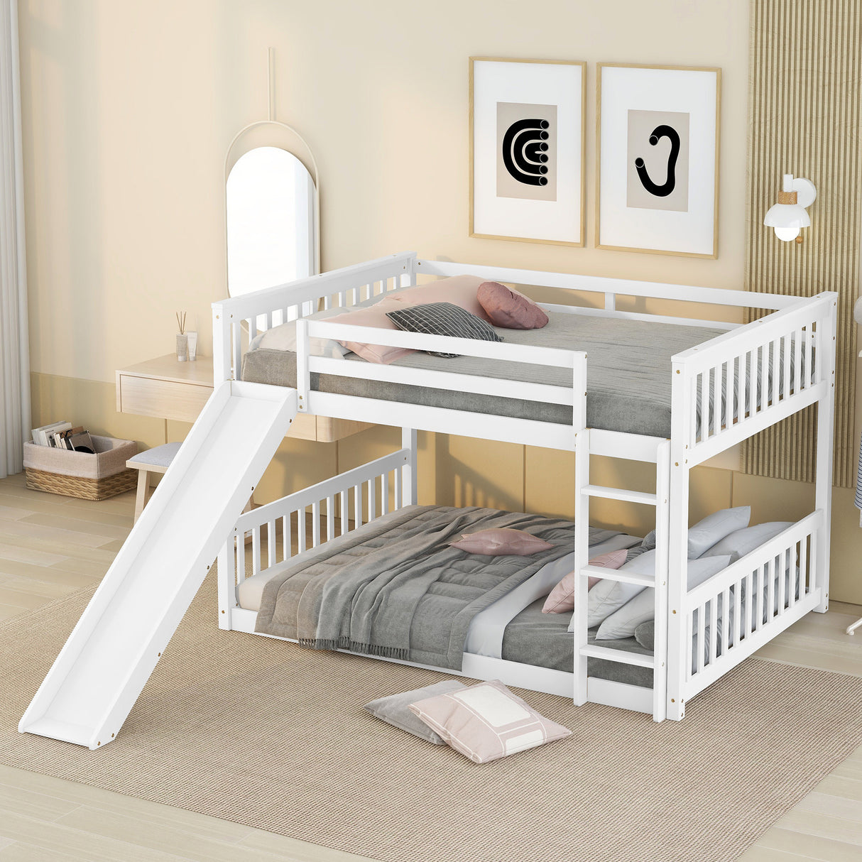 Full over Full bunkbed with Slied for white color - Home Elegance USA
