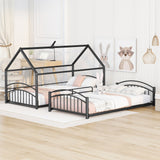 Twin Over Twin Metal Bunk Bed With Slide,Kids House Bed Black+Red - Home Elegance USA