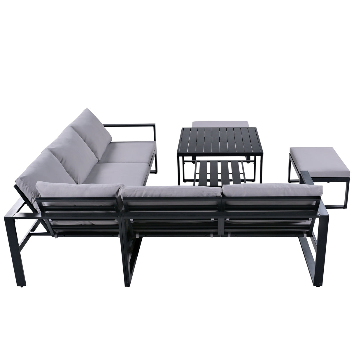 【Not allowed to sell to Wayfair】U_Style Industrial Style Outdoor Sofa Combination Set With 2 Love Sofa,1 Single Sofa,1 Table,2 Bench