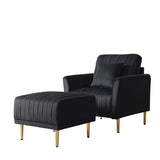Black Velvet Armchair With Ottoman Single Sofa Chair And Ottoman Set, Comfy Reading Chair Leisure Lounging Chair for Living Room Bedroom Home Office Home Elegance USA