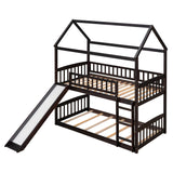 Twin Over Twin Bunk Bed with Slide, House Bed with Slide, Espresso(OLD SKU: LT000213AAP) - Home Elegance USA