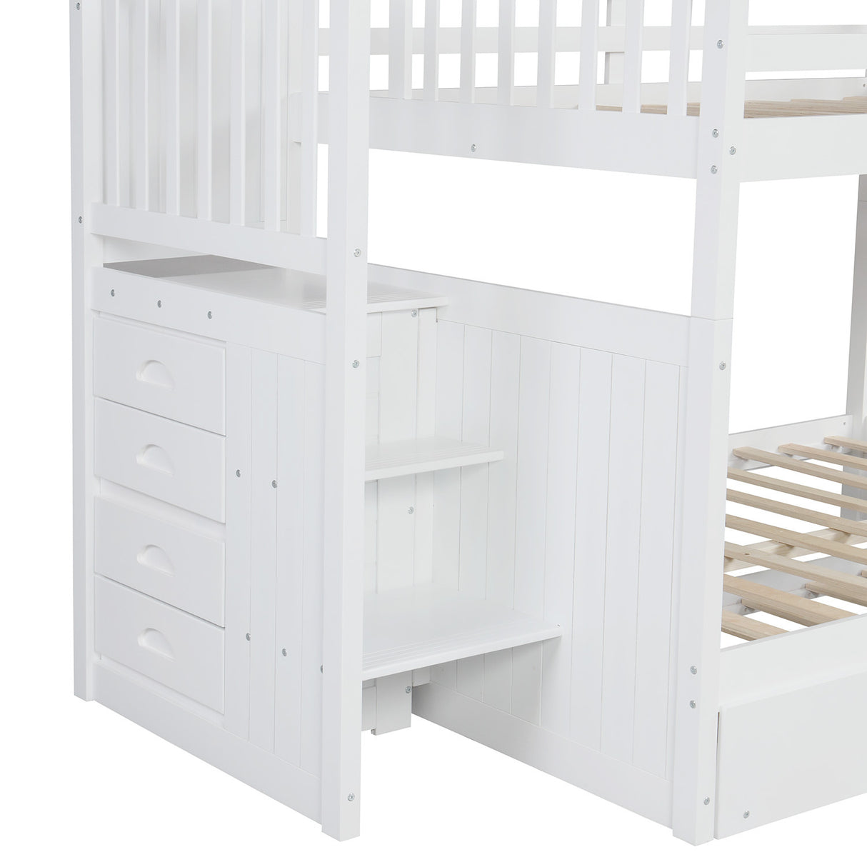 Full Over Full Bunk Bed with Twin Size Trundle (White) - Home Elegance USA