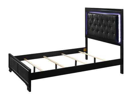 Modern Black Finish Upholstered 1pc Queen Size LED Panel Bed Faux Diamond Tufted Bedroom Furniture