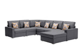 Nolan Gray Linen Fabric 6Pc Reversible Chaise Sectional Sofa with Pillows and Interchangeable Legs - Home Elegance USA