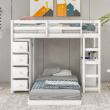 Twin over Twin Bed with Drawers and Shelves,White - Home Elegance USA