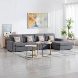 Nolan Gray Linen Fabric 4Pc Reversible Sectional Sofa Chaise with Pillows and Interchangeable Legs - Home Elegance USA