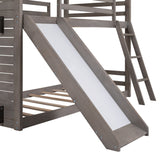 Twin Over Twin Bunk Bed Wood Bed with Roof, Window, Slide, Ladder ,Antique Gray(OLD SKU:LP000059AAE) - Home Elegance USA