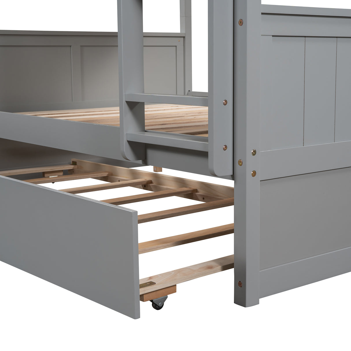 Full Over Full Bunk Bed with Twin Size Trundle, Gray ( old sku: LP000250AAE ) - Home Elegance USA