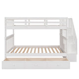 Stairway Full-Over-Full Bunk Bed with Drawer, Storage and Guard Rail for Bedroom, White ( old sku: LP000310AAK ) - Home Elegance USA